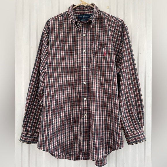 Ralph Lauren Men’s Navy Red Plaid Blake Button Down Shirt Size Large - Picture 1 of 5